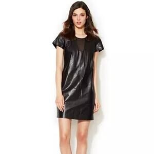 Diane Von Furstenberg Medya Black Leather Mini Dress Women's Small NWT